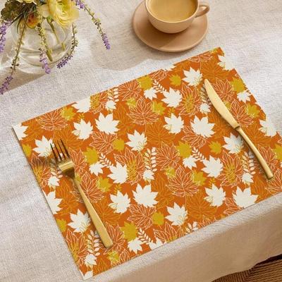 Autumn Orange Maple Leaf Placemats Fall Harvest Botanical Linen Table Mats Farmhouse Thanksgiving Kitchen Table Decor