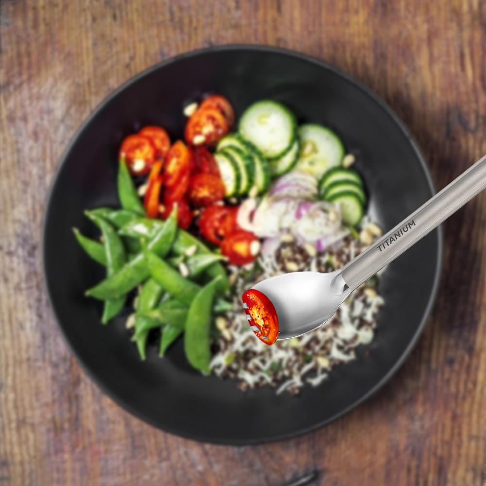 TOMSHOO Titanium Long Handle Spork Outdoor Portable Matte Finish Dinner Spork Cutlery Camping Backpacking Picnic