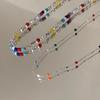Dopamine Color Beaded Triangle Crushed Silver Necklace Women'S Light Luxury Niche Clavicle Chain Neck Chain Accessories
