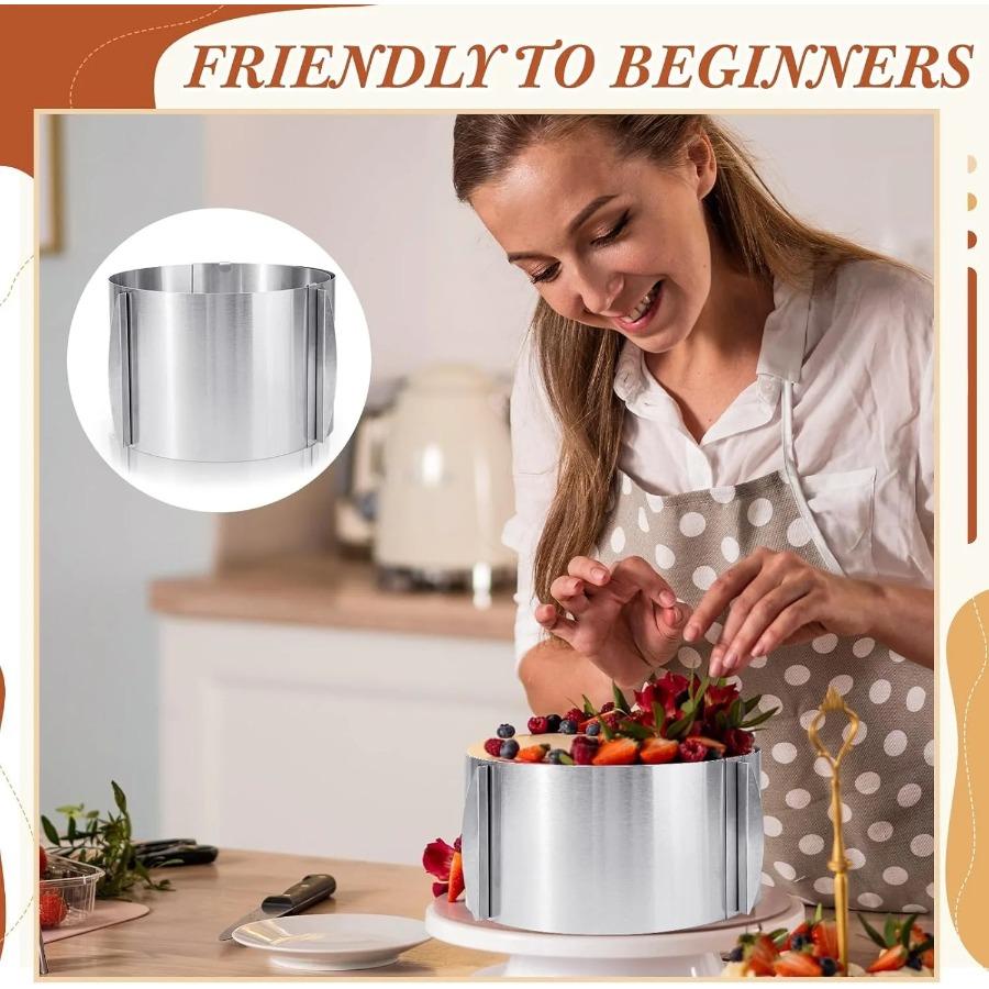 Regulowany pierścień do pieczenia ciasta 430 ze stali nierdzewnej, teleskopowy pierścień do musu, odporny na rdzę z podziałką, 3D, formy do pieczenia ciasta