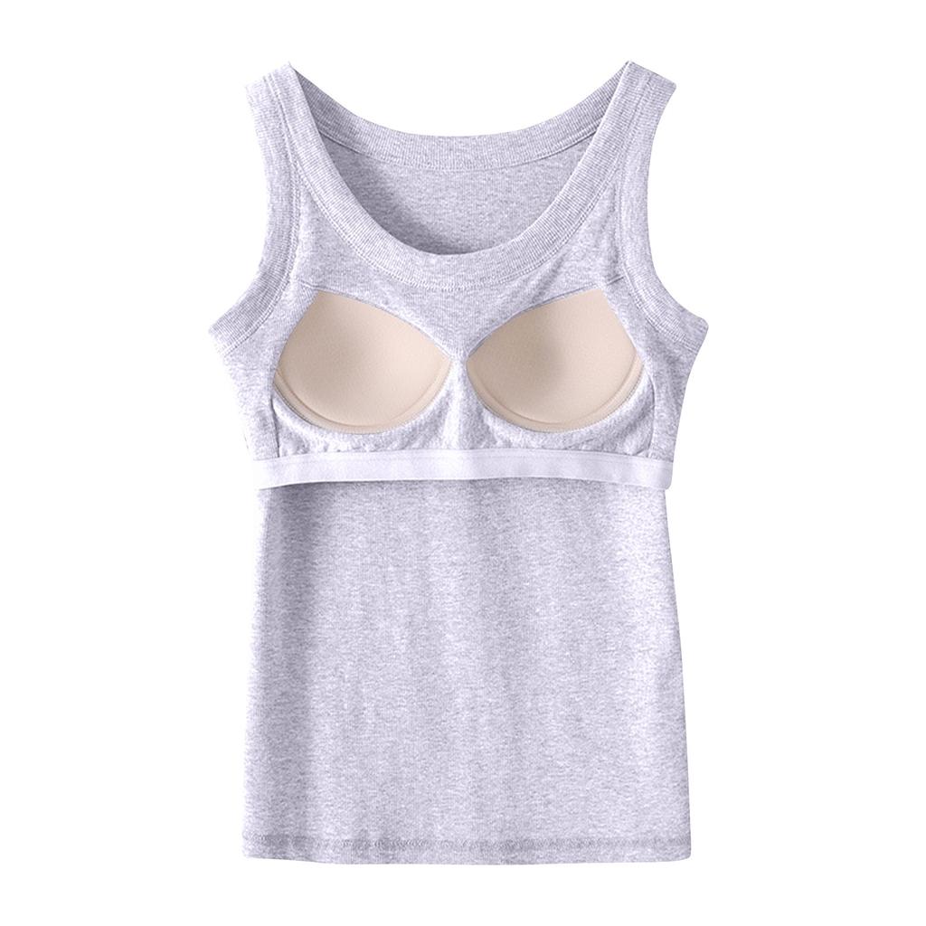 Women's Solid Color Vest Without Wires, Padded Round Neck Bottoming Top