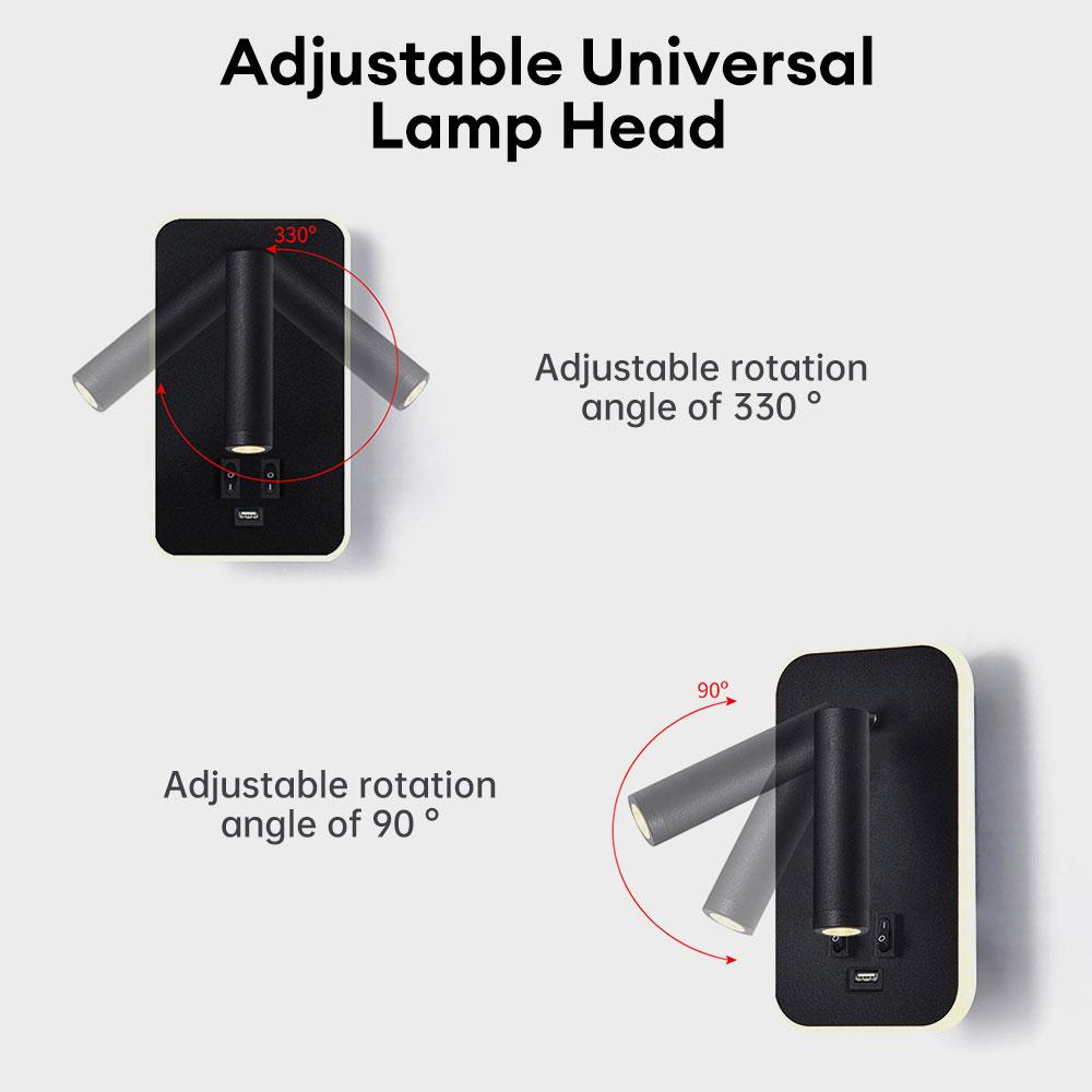 Bedside Wall Lamp Wall Mounted Reading Light with Switch and USB Port Backlight Bedroom Bedside Study Reading Sconce Lamp