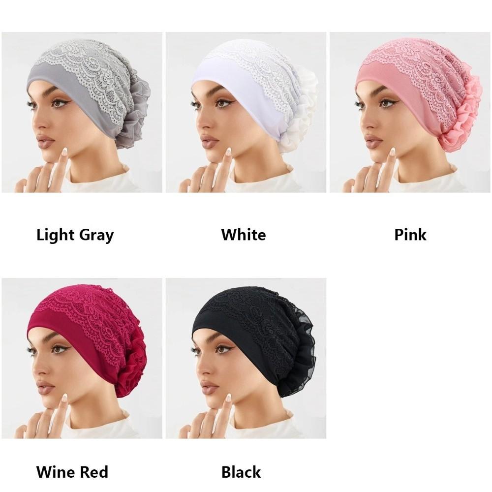 Elegant Headscarf Hat Lace Edge Women's Hijabs Flower Design Pullover Hat  Women Headwear