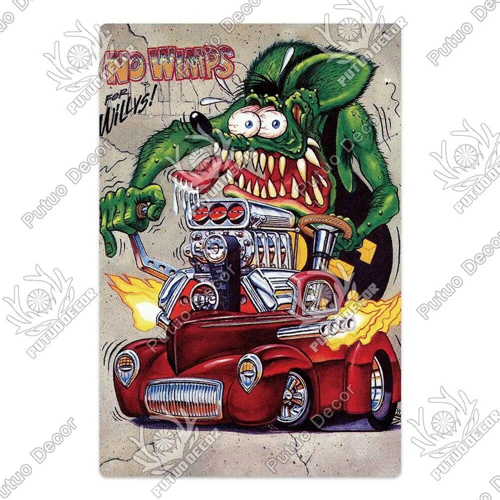 Putuo Decor Rat Fink Modified Car Culture Vintage Metal Tin Sign Decorative Plate for Garage Man Cave Bar Pub Club Decoration