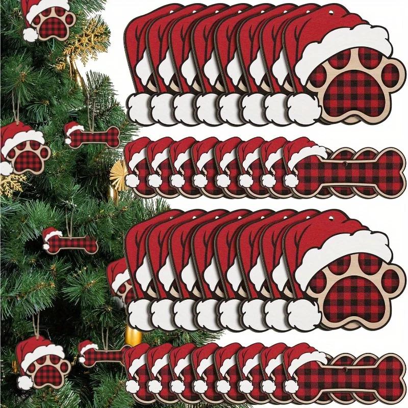 Top Quality 20Pcs Holiday Dog Claw Bones Christmas Decorations, Wooden, Hanging, Christmas Tree Decorations, Pet Theme