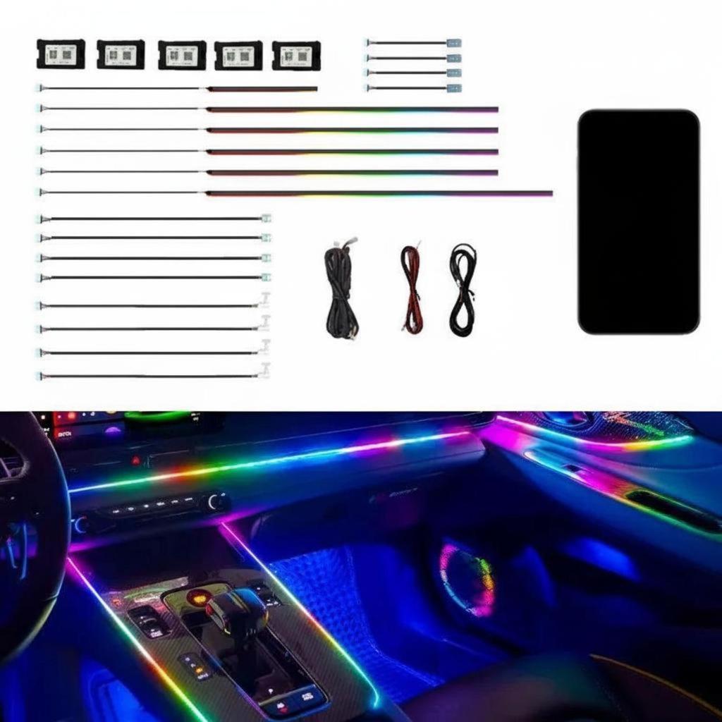 Mood Lighting Kit, Acrylic Lightemitting Diode Strip, Interior Car RGB Lights, Universal Phantom