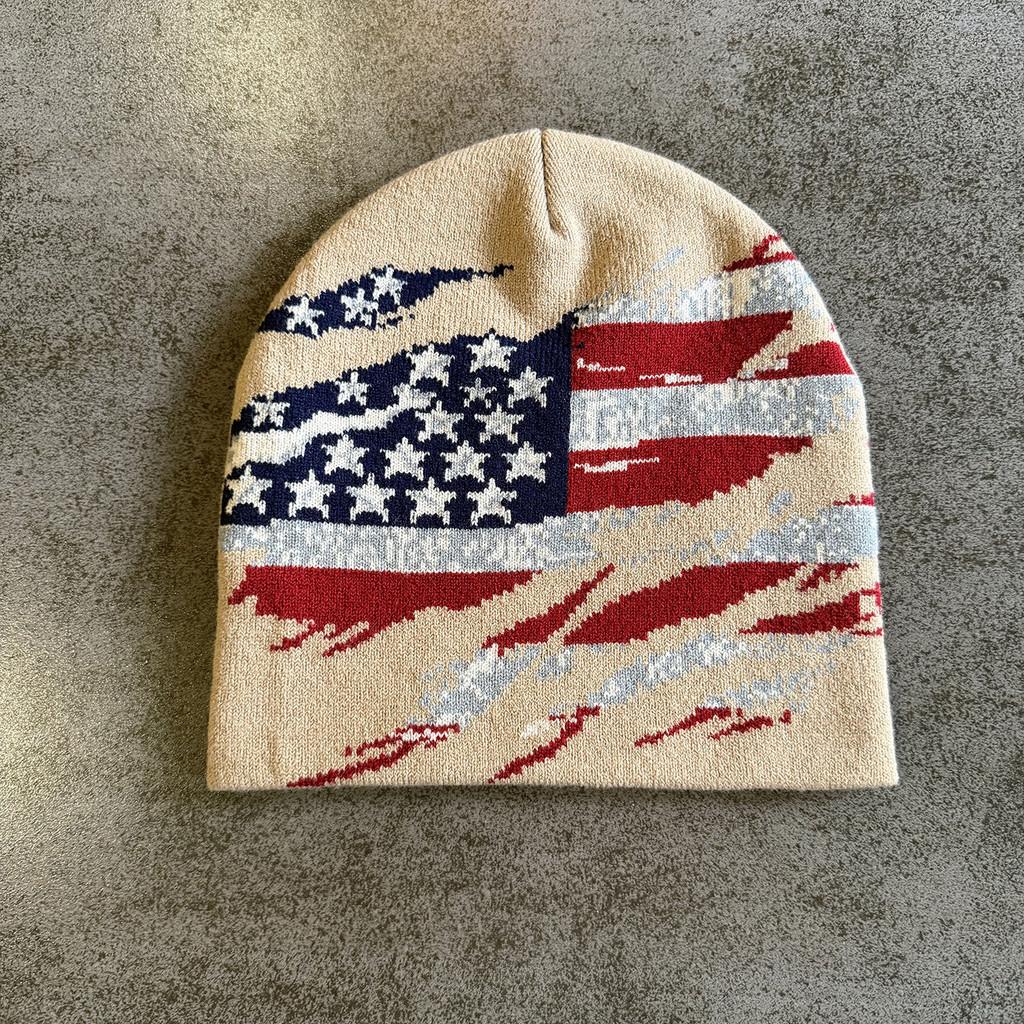 American Flag Knit Hat For Men Women Outdoor Warm Beanie With Colorblock Pattern