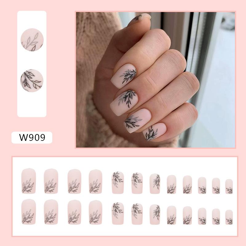 Retro And Elegant Spring And Summer Flower Manicure Fashion European And American Style Almond A Square Nail Piece Finished Product Mixed Batch
