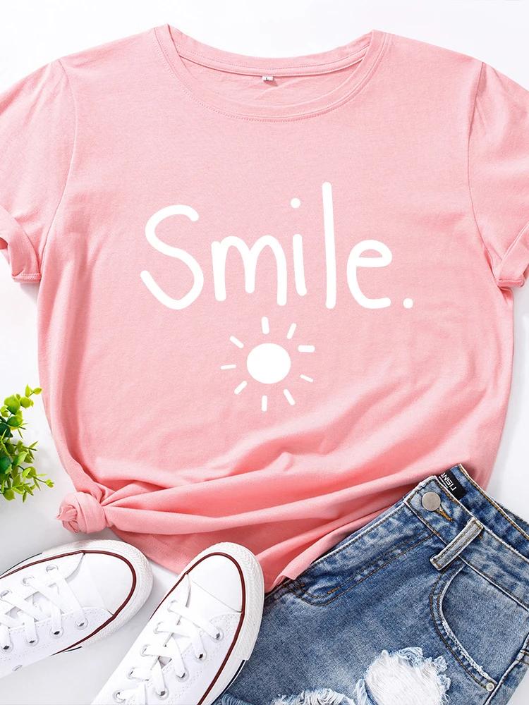 Sun Smile Print T Shirt Women Short Sleeve O Neck Loose Tshirt Summer Women Causal Tee Shirt Tops Camisetas Mujer