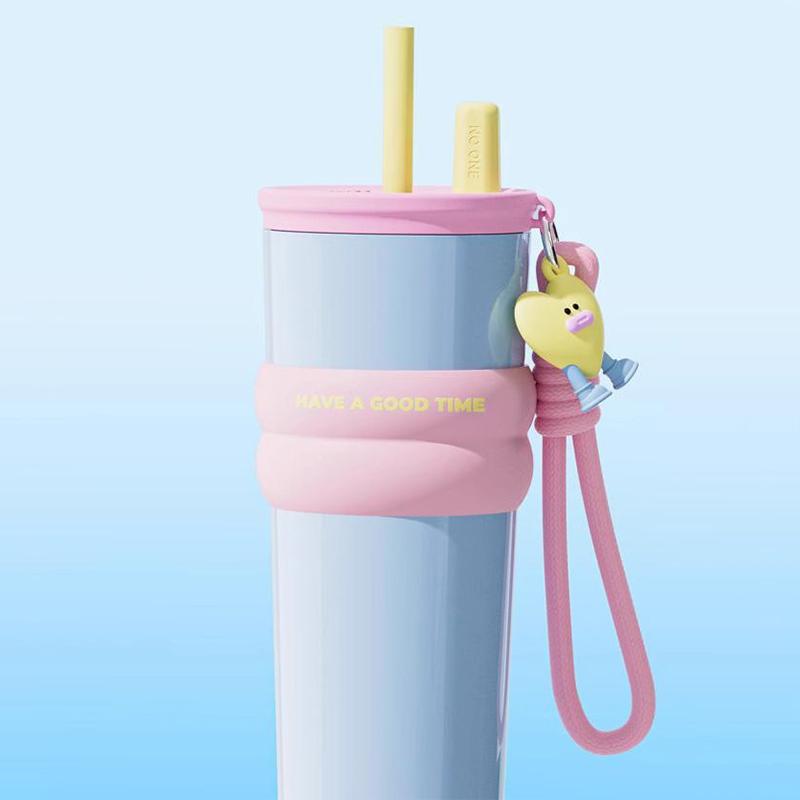 710Ml Large Capacity Car Thermos Mug Stainless Steel Vacuum Flask With Retractable Straw Leak-Proof Coffee Tea Cold Drink Bottle