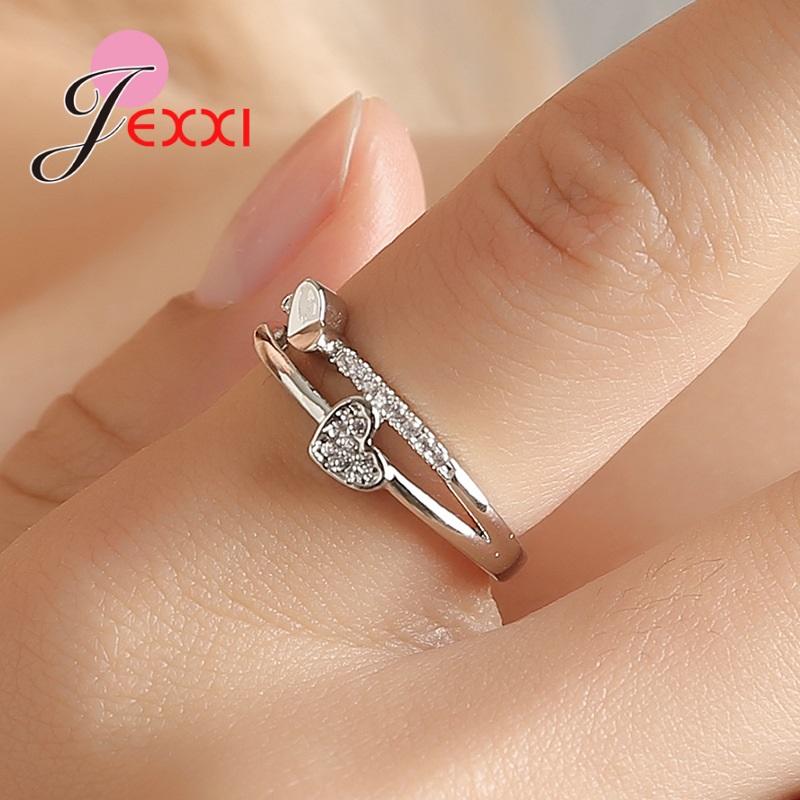 Genuine 925 Sterling Silver Love Heart Shape Finger Rings For Women Girls Band Engagement Statement Wedding Jewelry Anel