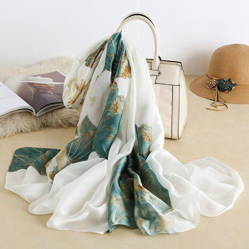 Summer silk scarf women's print lengthened thin shawl with decorative scarf sun protection beach towel Fashion Refined-inspired Casual Scarf