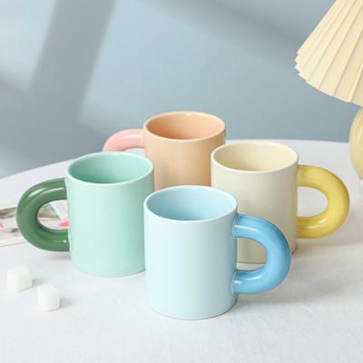 Cute Thick Handle Chubby Cup Nordic Ins Ceramic Mug High Value Creative Coffee Cup Gift Souvenir