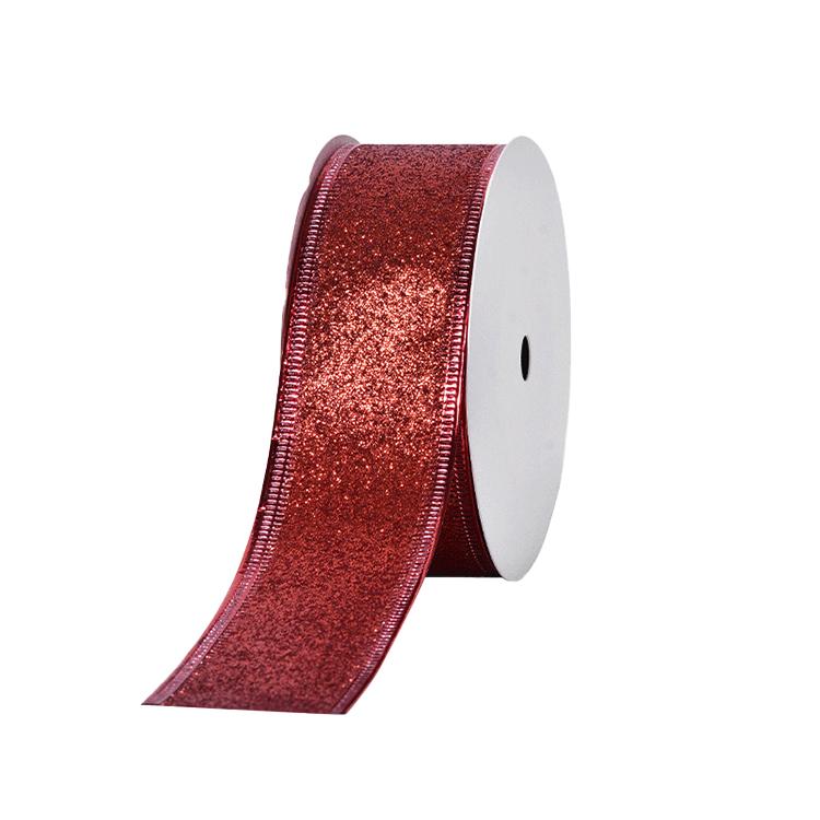 In Stock Cotton Jacquard 10 Yards 38mm Glitter Grosgrain Ribbon Eco-friendly Christmas Ribbon Wire Edge 4 Colors Custom Logo