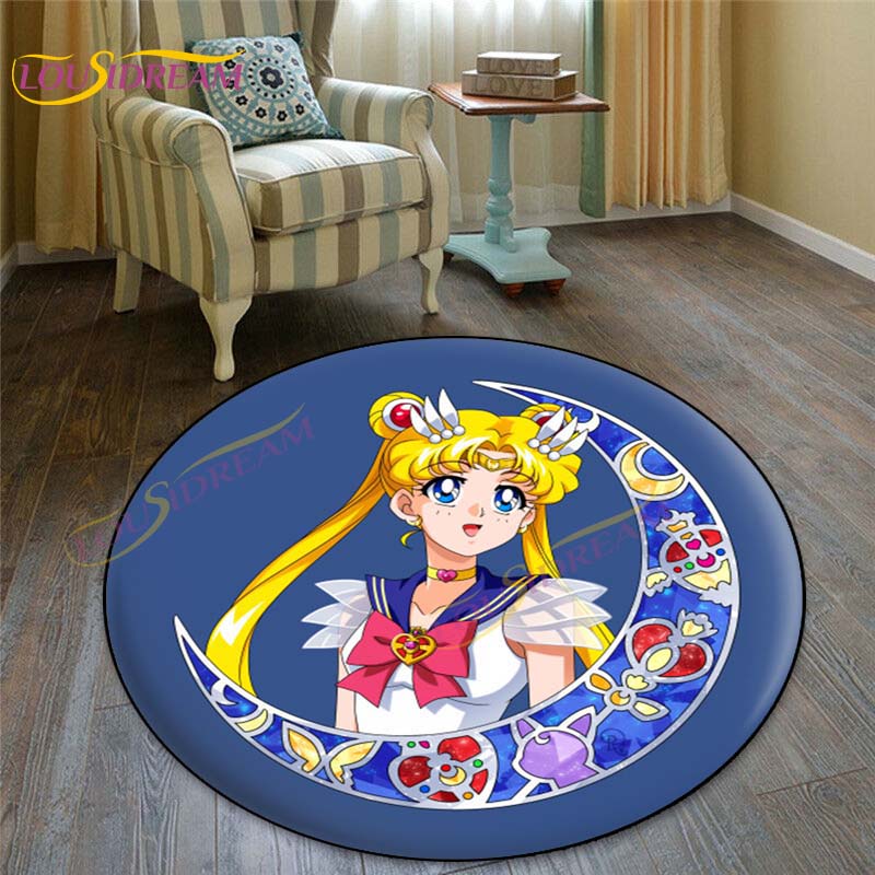 Sailor Moon Round Mat Non-slip Circle Cute Floor Rug Round Area Rugs Living Room Tent Game Children Chair Carpets Play