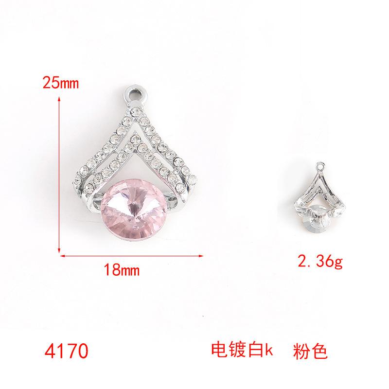 Color Transparent Rhinestone Diy Alloy Jewelry Accessories Diamond-Set Heart Bracelet Necklace Pendant Love Pendant