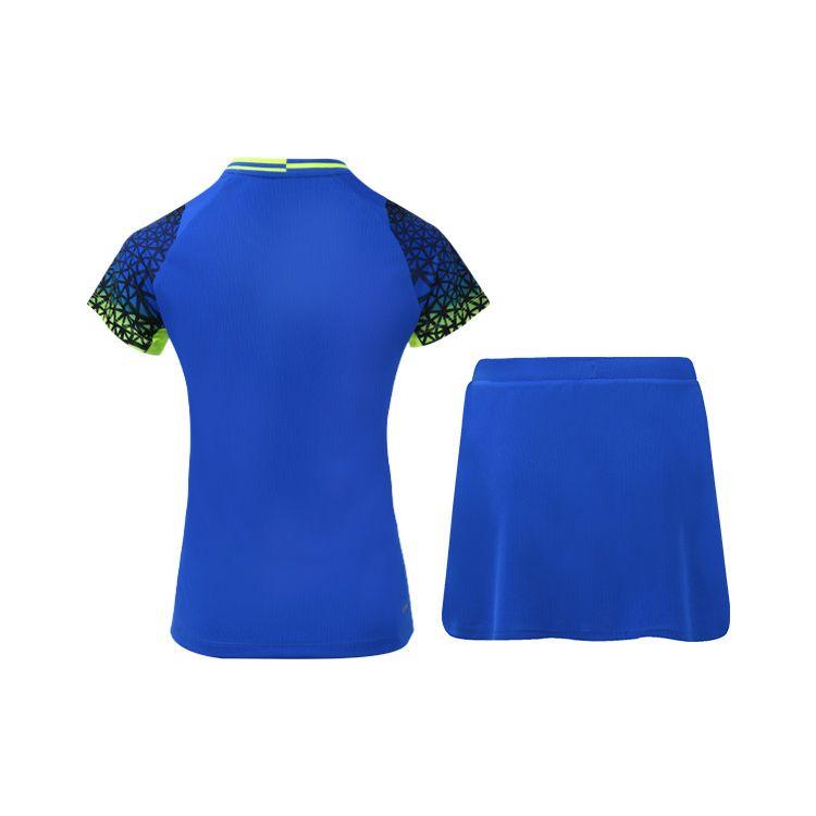 Li Ning Badminton Series Quick-Dry Breathable Training Sports Competition Short Sleeve T-Shirt Skirt Set Women Tops Crystal-Blue AATQ028-1