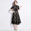 Lace Hollow Out Summer Dress Women's Runway Embroidery Design Vintage Elegant Short Sleeve Dresses