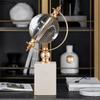 Gold-plated Globe Shape Crystal Ball Statue Marble Base Crafts Sculpture Desk Decoration Ornaments Room Aesthetics Decor Artwork