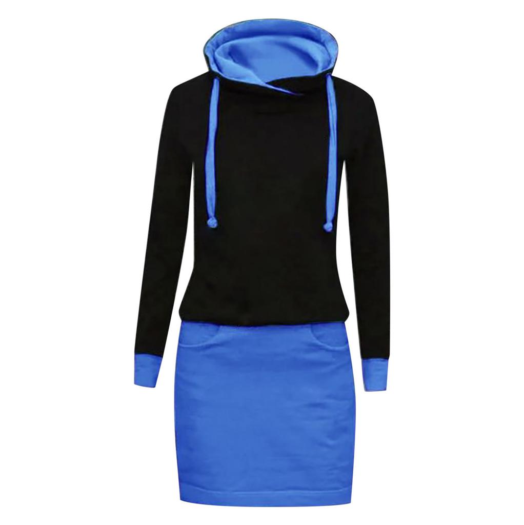 Kvinner Casual Solid Block Langermet O- Hals Over Kneet Kjole Løse kjoler