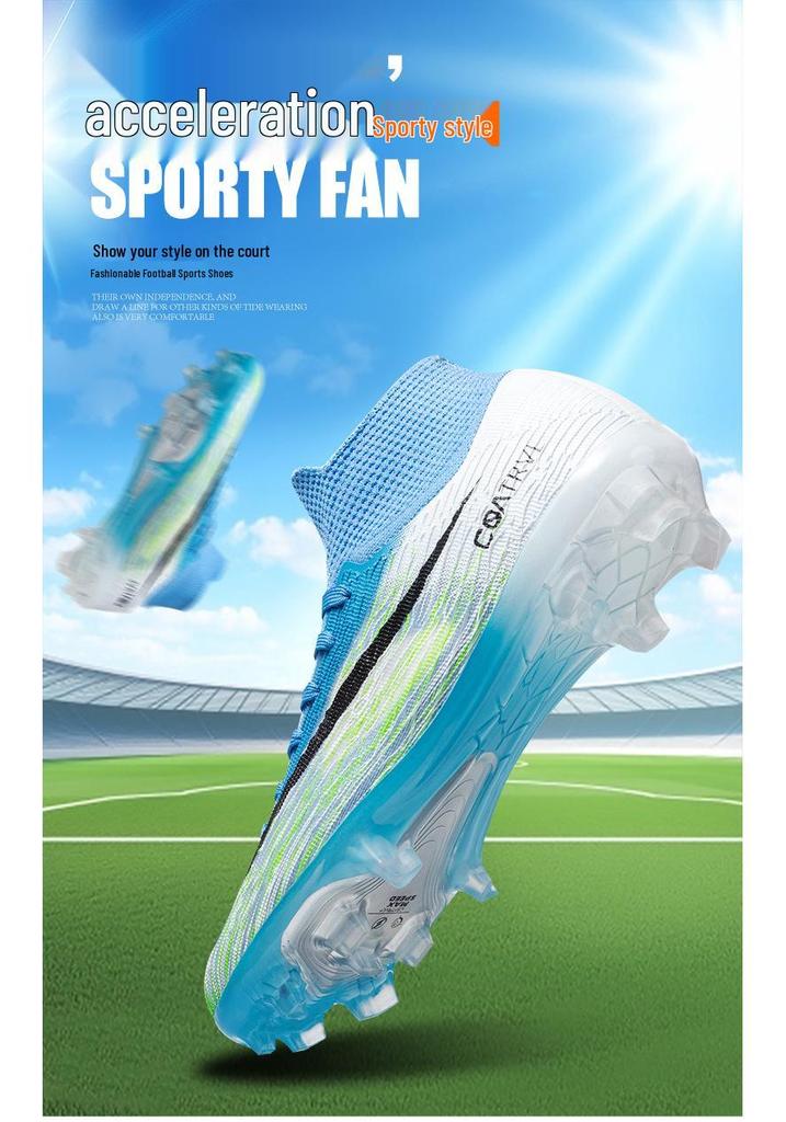Youth High-Top AG Football Boots with Long Studs, Non-Slip Outdoor Grass Training Shoes