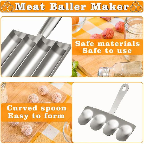 4-in-1 Meatball Maker Tool, Stainless Steel Meat Baller Maker, Kitchen Meatball Scoop Ball Maker Kit for Quick Making Meatballs