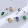 Buyee 925 Sterling Silver Fashion Stud Earring Blue Green Yellow Crystal Stone Earring for Woman Wedding Fine Jewelry Earring