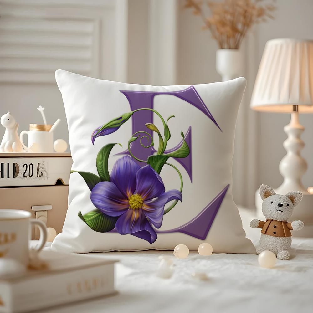 Наволочка для подушки Антипылевой Наволочка Невидимая молния Шелковистый короткий плюш Наволочка для диванной подушки Простая Фиолетовые Цветочные Буквы 12x12Inch