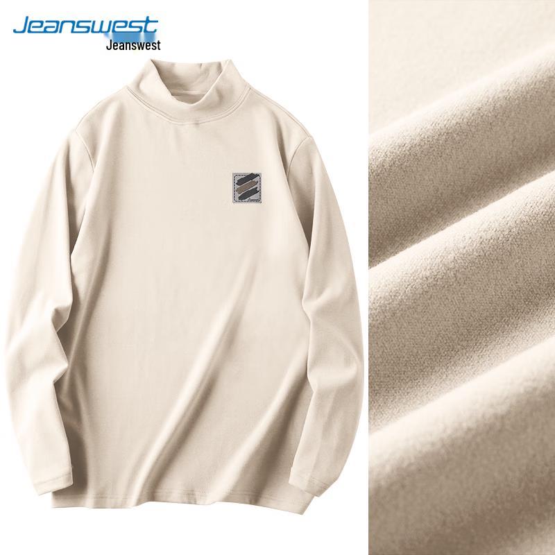 Jeanswest Men's Fleece-Lined Semi-High Collar Long Sleeve T-Shirt