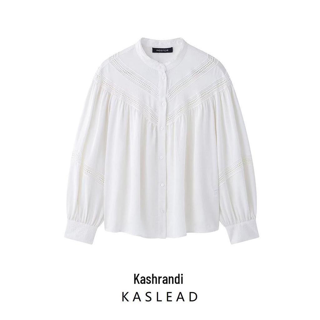 2025 Spring Women's European & American Style Lace Trim Straight Shirt