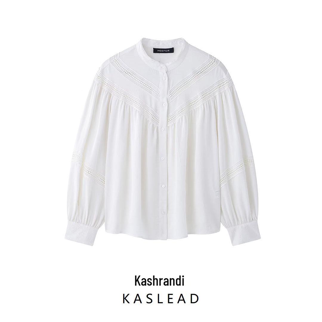 

2025 Spring Women s European & American Style Lace Trim Straight Shirt Small