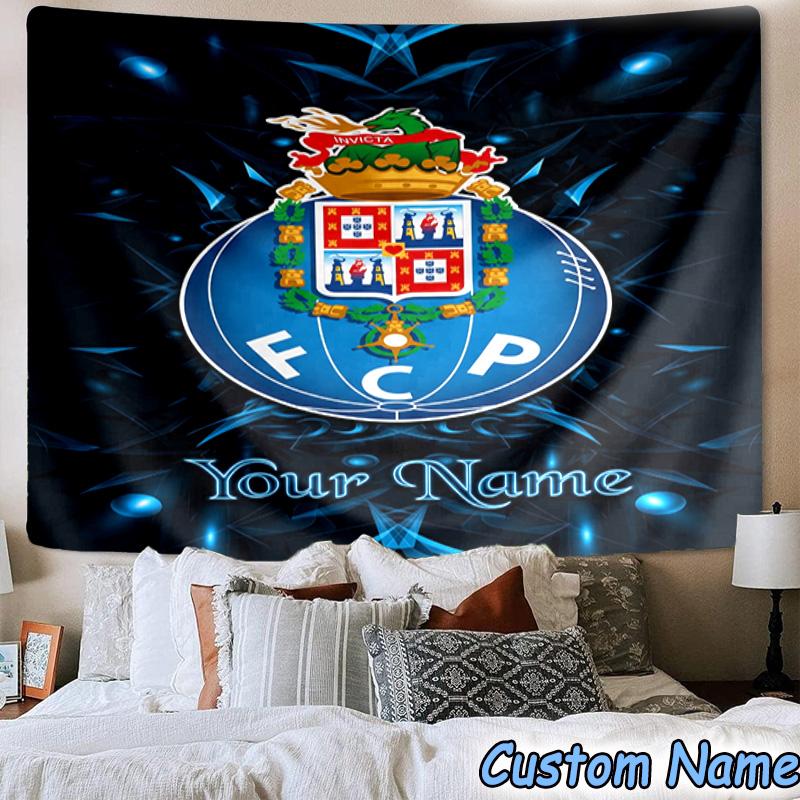 Individuelles Namens-FC-Porto-Wappen-Design. Bedruckter Wandteppich, für Schlafzimmer, Wohnzimmer, Studentenwohnheim, Große Wanddekoration, Stoffdekor Fächer Geburtstagsgeschenke