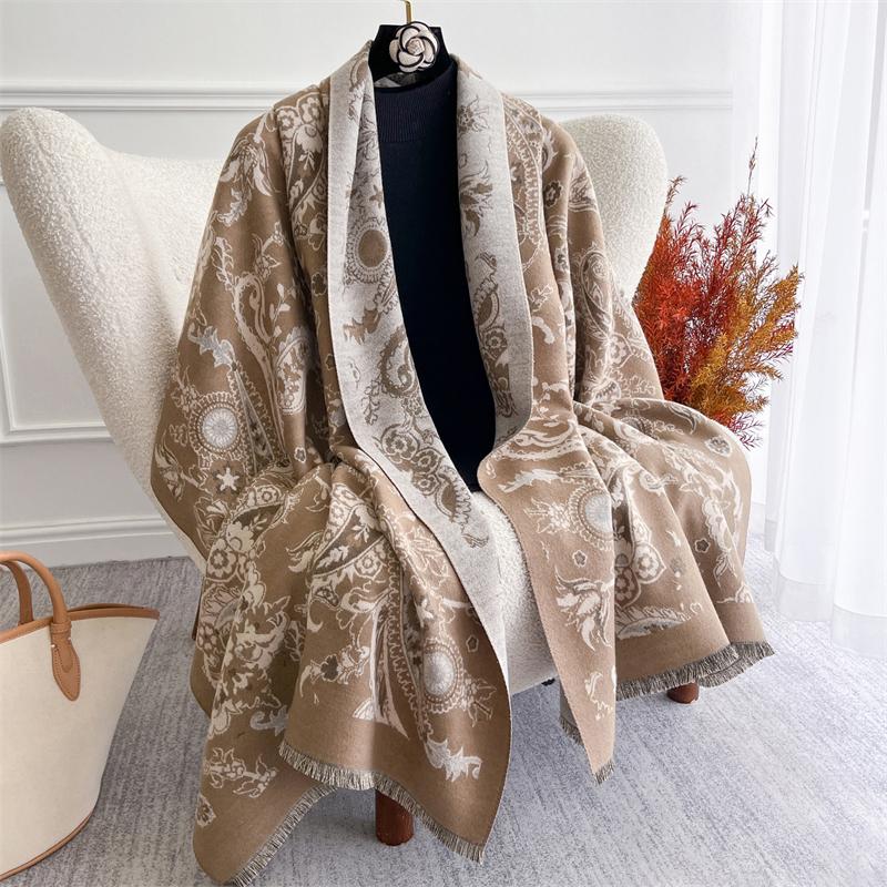 Luxury Brand Cashmere Women Floral Scarf Winter Warm Shawl and Wrap Bandana Pashmina Female Foulard Square Thick Blanket Poncho