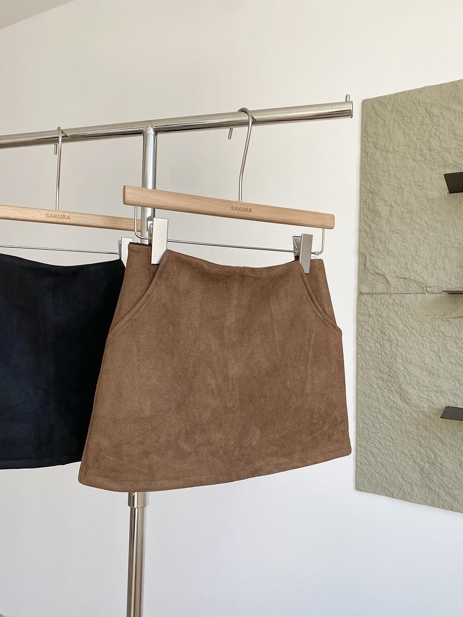 Women s Faux Suede Midi Skirt - Anti-Light, Solid Color A-Line for Autumn/Winter Small кофейный