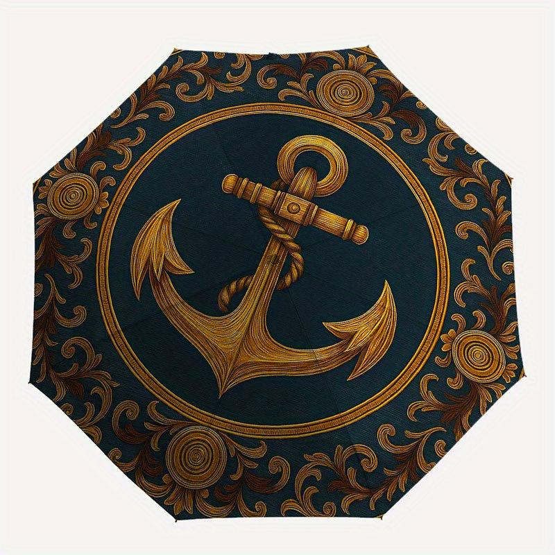 Nautyczna Talerz Dekoracyjny z Kotwicą - Morska Sztuka Ścienna Parasol, Przenośny Składany 3x Kompaktowy Parasol dla Mężczyzn i Kobiet R155