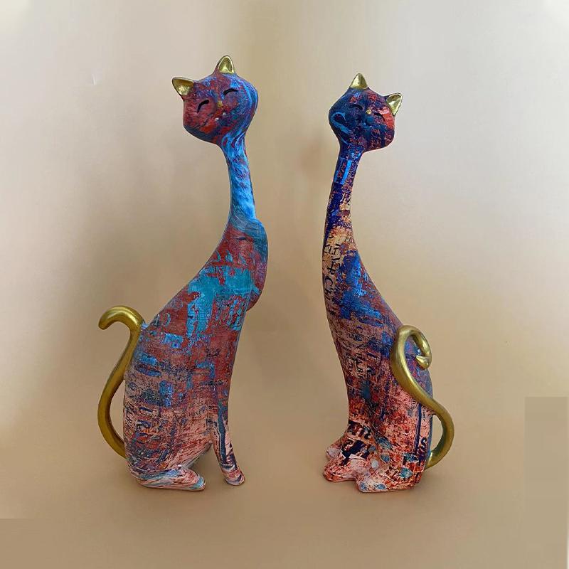Nordic Kunst Ölgemälde Katze Dekoration Harz Abstrakte Ornamente Figuren Schlafzimmer Desktop Veranda Katze Skulptur Wohnkultur Geschenk