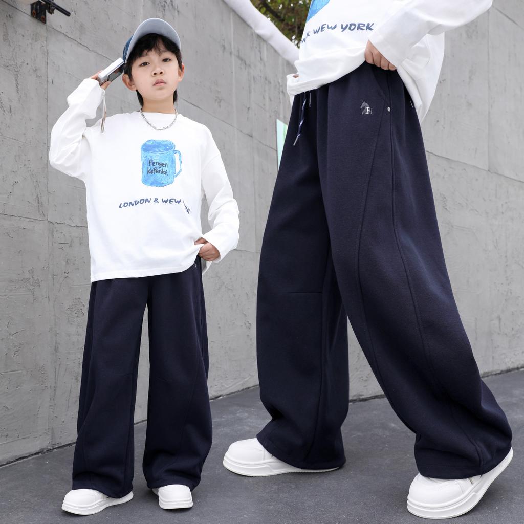 Boys Spring Autumn Solid Color Casual Sports Long Pants For Big Kids