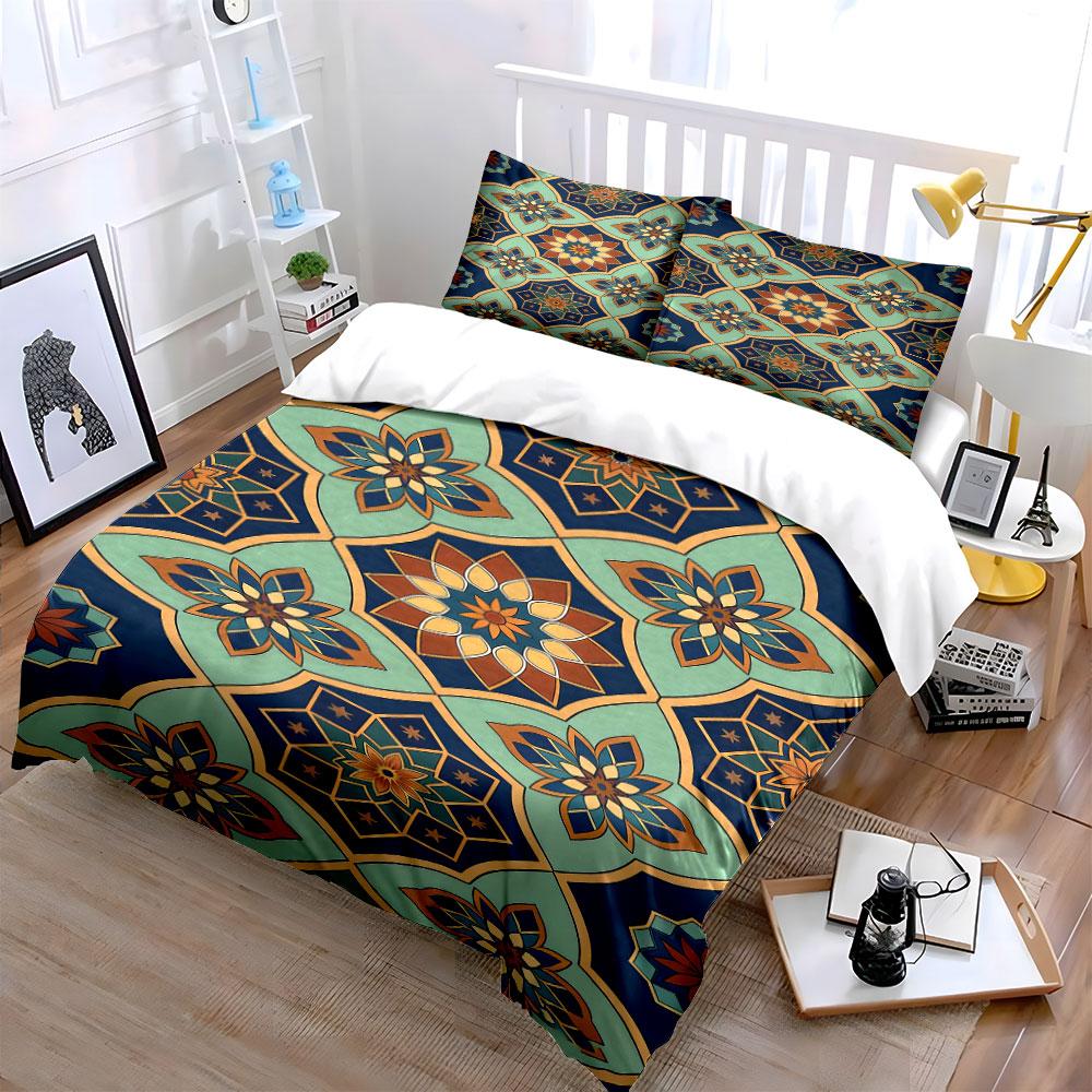 Geometric floral mandala design. Bedding sets Duvet cover sets Duvet covers Pillowcases(1 * Duvet Cover 2 * Pillowcases, without duvet insert)
