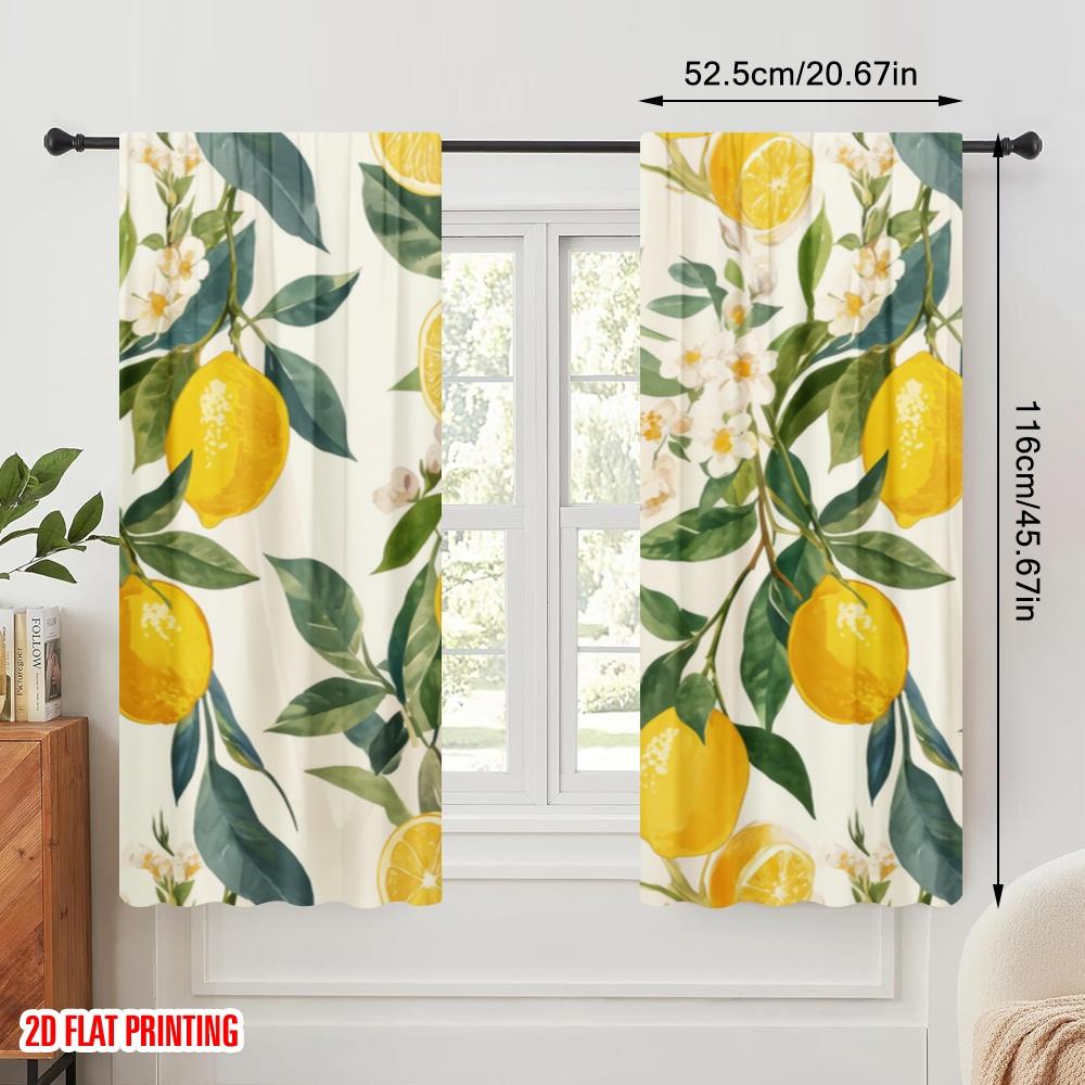 2pcs,2D Plane Printing Light Filtering Curtains Lemon Delight Versatile 100% Polyester (without Rod) Gifts Ldeal for Bedroom,