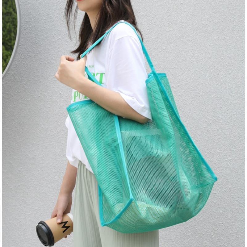 2 Large Mesh Totes for Beach & Travel – Sturdy Handles, Solid Color, Multipurpose Storage for Camping & Vacation