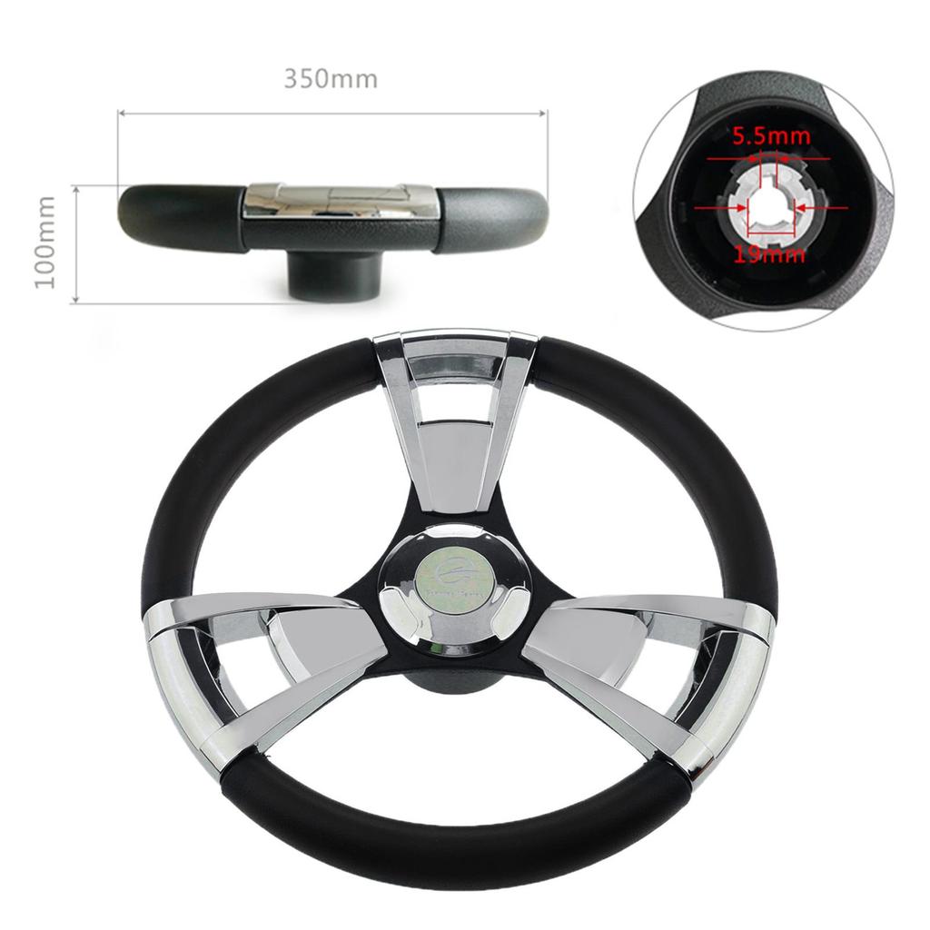 Boat Steering Wheel with Polished Chromed ABS Spoke & Center Inserts Keyed Hub