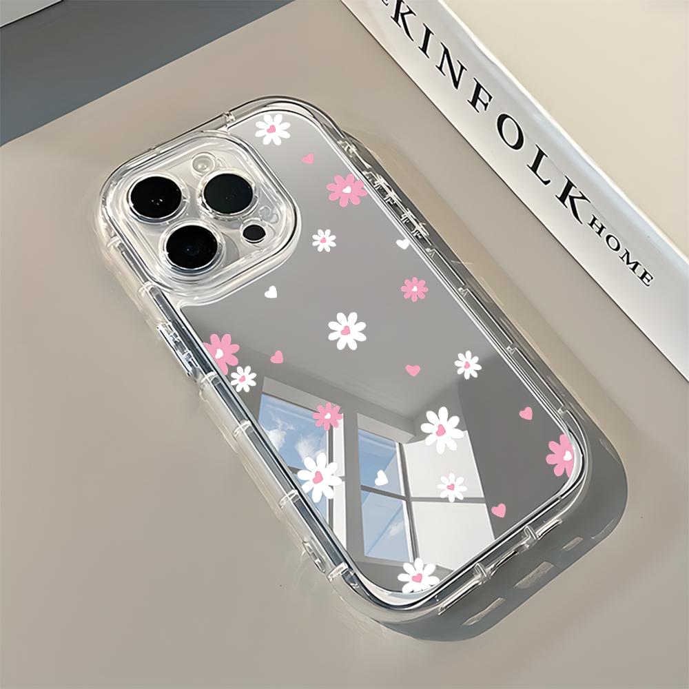 Cute Colorful Doodle Floral Mirror Soft Phone Case For iPhone 17 16 15 14 13 12 11 Pro Max 17 Air X XR XS 7 8 Plus Back Cover