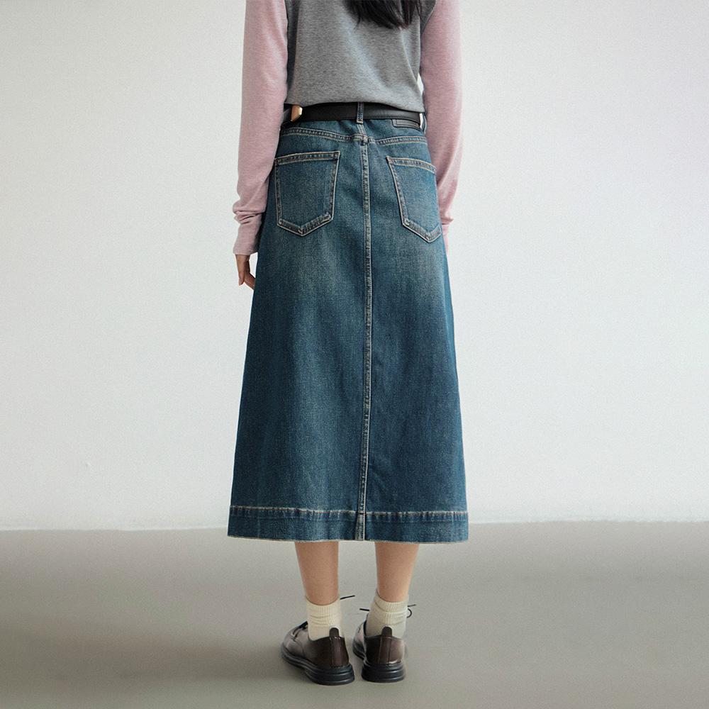 Laengsseon Ls_A-Line Blue Denim Slit Skirt
