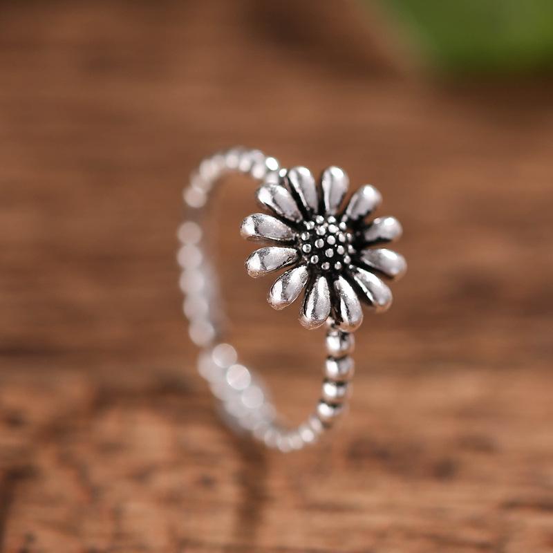 High-quality 925 Sterling Silver Jewelry Thai Silver Female Personality Open Ring Flower Ring Gift