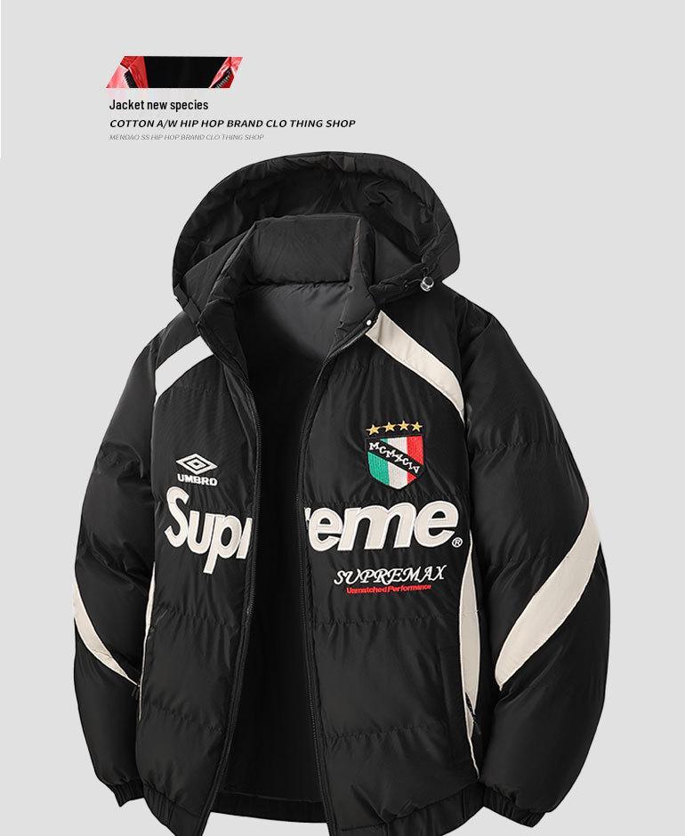 Amerikaans Geborduurde Katoenen Jas met Opstaande Kraag, Afneembare Capuchon en Retro Stijl – Dikke, Warme en Trendy Puffer Buitenjas.