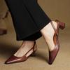Fashion 2025 Summer Women Sandals Genuine Leather Women Shoes Cover Toe Slingback Shoes Pointed Toe Med Heel Concise Designer Sandals