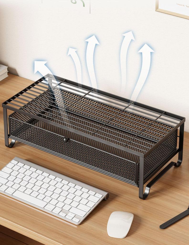 Metal Desktop Laptop Stand with Storage and Cooling Features for Gaming Monitors