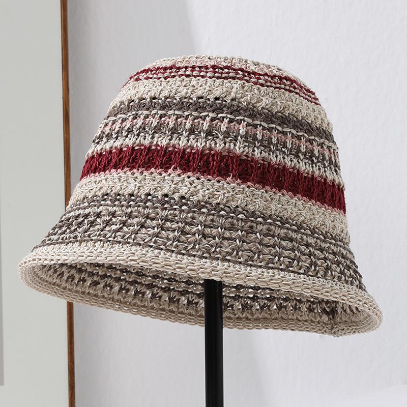 

Women Vintage Weave Striped Color Matching Sweet Beach Versatile Sun Shade Casual Bucket Hat 56-58cm(adult size)