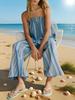 Spring/Summer 2025 European & American Style Three-Dimensional Vertical Stripe Strapless Vacation Set