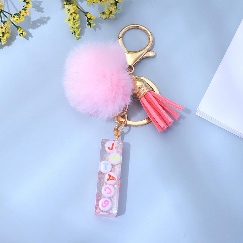 1PC Keyring Key Accessory Letter Filled Colourful Initial Pendant With Fluffy Keychain Glitter Tassel Charms For  Bags Backpacks